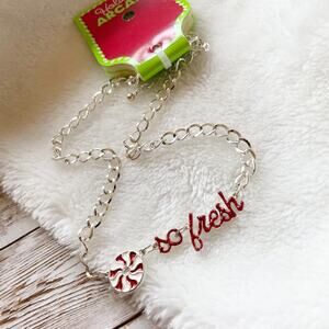 Holiday Arcade So Fresh Peppermint Christmas Necklace Silver Tone Red New